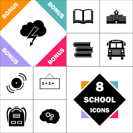 storm Icon and Set Perfect Back to School pictogram. Contains such Icons as Schoolbook, School  Building, School Bus, Textbooks, Bell, Blackboard, Student Backpack, Brain Learnのイラスト素材
