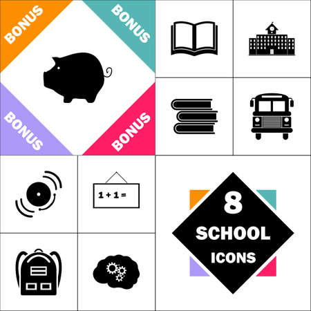 money box Icon and Set Perfect Back to School pictogram. Contains such Icons as Schoolbook, School  Building, School Bus, Textbooks, Bell, Blackboard, Student Backpack, Brain Learnのイラスト素材