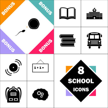 fertilization Icon and Set Perfect Back to School pictogram. Contains such Icons as Schoolbook, School  Building, School Bus, Textbooks, Bell, Blackboard, Student Backpack, Brain Learnのイラスト素材