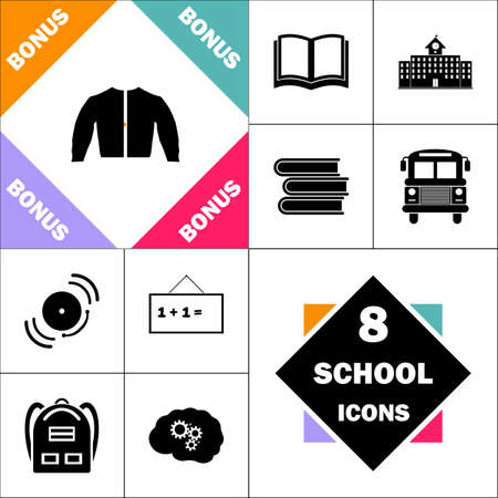 jacket Icon and Set Perfect Back to School pictogram. Contains such Icons as Schoolbook, School  Building, School Bus, Textbooks, Bell, Blackboard, Student Backpack, Brain Learnのイラスト素材