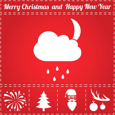 Night rain Icon Vector. And bonus symbol for New Year - Santa Claus, Christmas Tree, Firework, Balls on deer antlersのイラスト素材