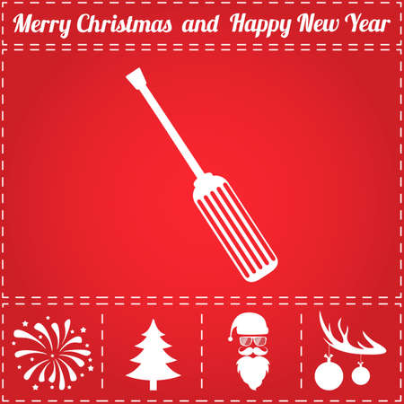 Screwdriver Icon Vector. And bonus symbol for New Year - Santa Claus, Christmas Tree, Firework, Balls on deer antlersのイラスト素材
