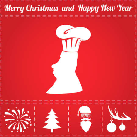 Chef Icon Vector. And bonus symbol for New Year - Santa Claus, Christmas Tree, Firework, Balls on deer antlersのイラスト素材
