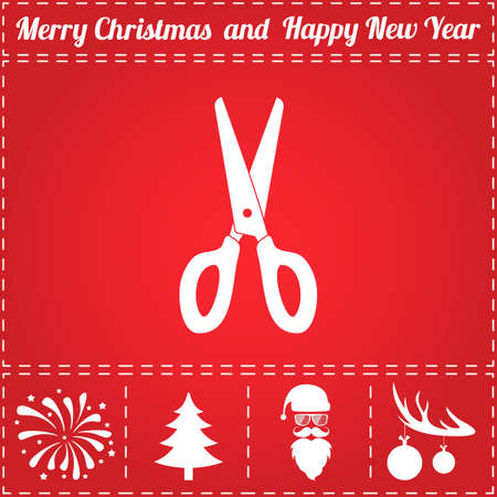 Scissors Icon Vector. And bonus symbol for New Year - Santa Claus, Christmas Tree, Firework, Balls on deer antlersのイラスト素材