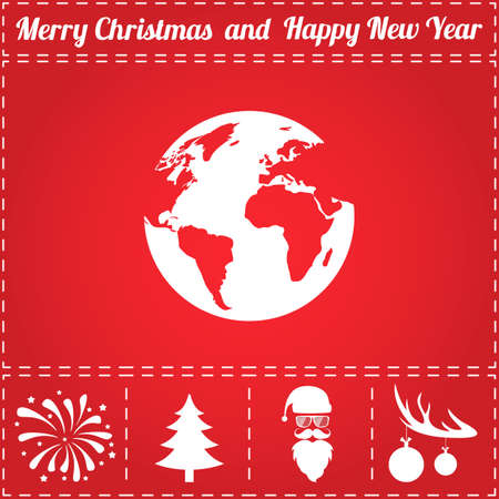 World Icon Vector. And bonus symbol for New Year - Santa Claus, Christmas Tree, Firework, Balls on deer antlersのイラスト素材