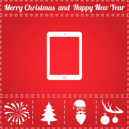 Tablet Icon Vector. And bonus symbol for New Year - Santa Claus, Christmas Tree, Firework, Balls on deer antlersのイラスト素材