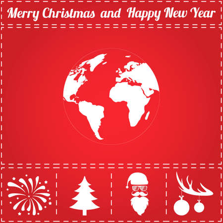 Globe Icon Vector. And bonus symbol for New Year - Santa Claus, Christmas Tree, Firework, Balls on deer antlersのイラスト素材