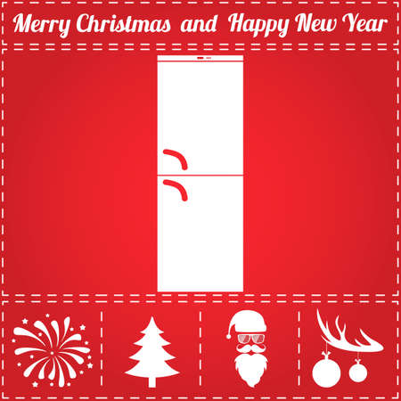 Refrigerator Icon Vector. And bonus symbol for New Year - Santa Claus, Christmas Tree, Firework, Balls on deer antlersのイラスト素材