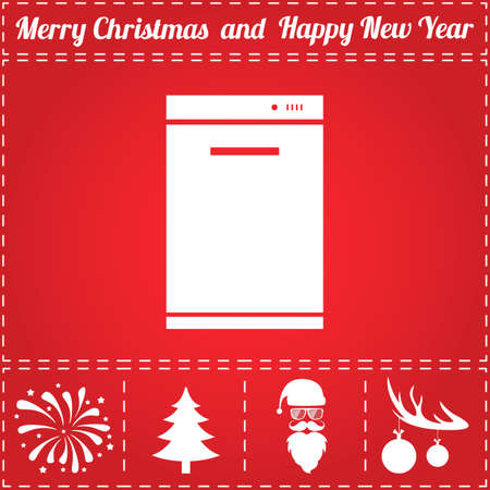 Dishwasher Icon Vector. And bonus symbol for New Year - Santa Claus, Christmas Tree, Firework, Balls on deer antlersのイラスト素材