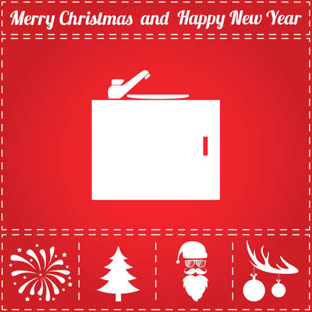 Washbasin Icon Vector. And bonus symbol for New Year - Santa Claus, Christmas Tree, Firework, Balls on deer antlersのイラスト素材
