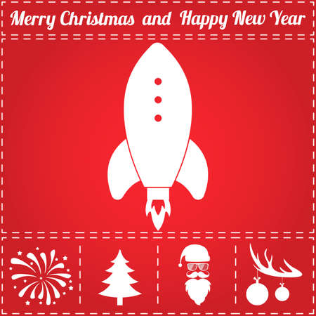 Rocket Icon Vector. And bonus symbol for New Year - Santa Claus, Christmas Tree, Firework, Balls on deer antlersのイラスト素材