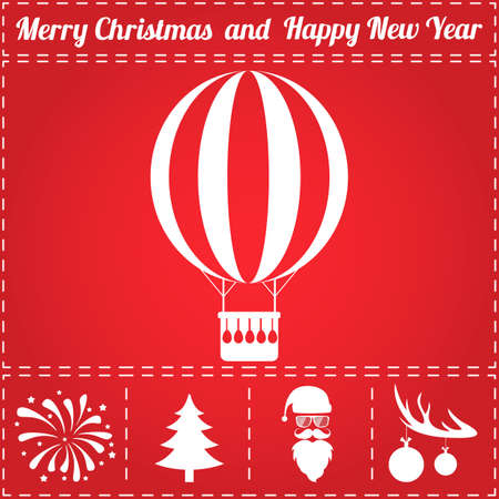 Air balloon Icon Vector. And bonus symbol for New Year - Santa Claus, Christmas Tree, Firework, Balls on deer antlersのイラスト素材