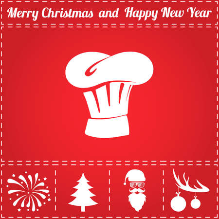 Chef hat Icon Vector. And bonus symbol for New Year - Santa Claus, Christmas Tree, Firework, Balls on deer antlersのイラスト素材
