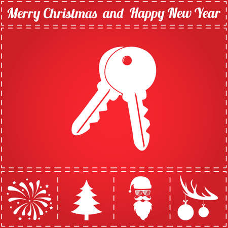 Keys Icon Vector. And bonus symbol for New Year - Santa Claus, Christmas Tree, Firework, Balls on deer antlersのイラスト素材