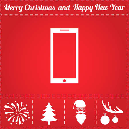 Phone Icon Vector. And bonus symbol for New Year - Santa Claus, Christmas Tree, Firework, Balls on deer antlersのイラスト素材