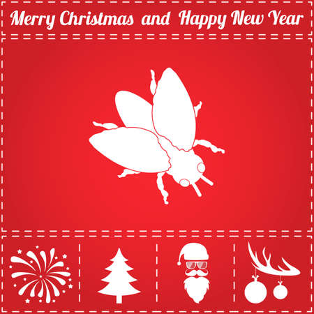 Fly Icon Vector. And bonus symbol for New Year - Santa Claus, Christmas Tree, Firework, Balls on deer antlersのイラスト素材