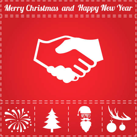 Handshake Icon Vector. And bonus symbol for New Year - Santa Claus, Christmas Tree, Firework, Balls on deer antlersのイラスト素材