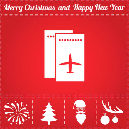 Ticket Icon Art. And bonus symbol for New Year - Santa Claus, Christmas Tree, Firework, Balls on deer antlersのイラスト素材