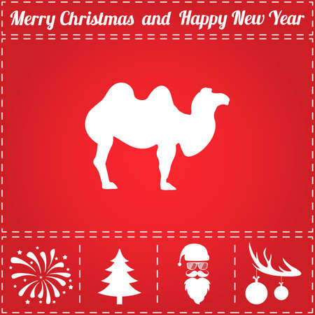 Camel Icon Vector. And bonus symbol for New Year - Santa Claus, Christmas Tree, Firework, Balls on deer antlersのイラスト素材