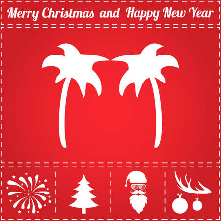 Palm tree Icon Vector. And bonus symbol for New Year - Santa Claus, Christmas Tree, Firework, Balls on deer antlersのイラスト素材