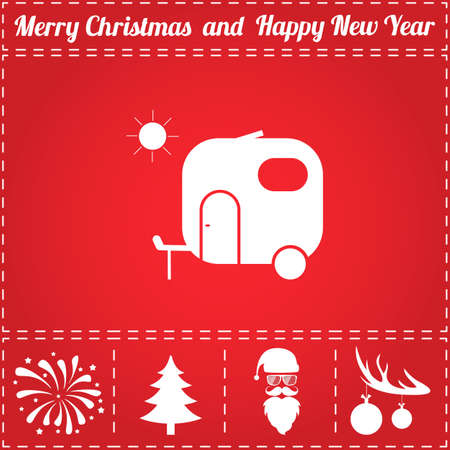 Trailer Icon Vector. And bonus symbol for New Year - Santa Claus, Christmas Tree, Firework, Balls on deer antlersのイラスト素材