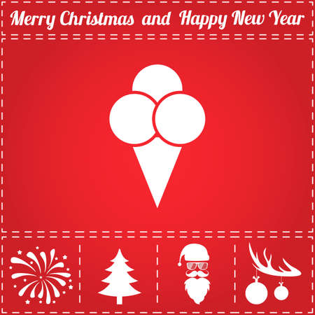 Ice cream Icon Vector. And bonus symbol for New Year - Santa Claus, Christmas Tree, Firework, Balls on deer antlersのイラスト素材