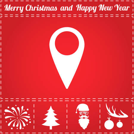 Pin Icon Vector. And bonus symbol for New Year - Santa Claus, Christmas Tree, Firework, Balls on deer antlersのイラスト素材