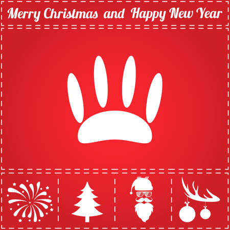 Paw Icon Vector. And bonus symbol for New Year - Santa Claus, Christmas Tree, Firework, Balls on deer antlersのイラスト素材