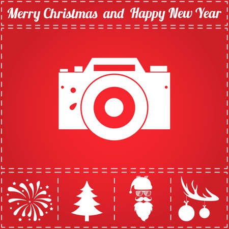 DSLR Icon Vector. And bonus symbol for New Year - Santa Claus, Christmas Tree, Firework, Balls on deer antlersのイラスト素材