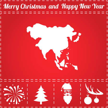 Asia Icon Vector. And bonus symbol for New Year - Santa Claus, Christmas Tree, Firework, Balls on deer antlersのイラスト素材
