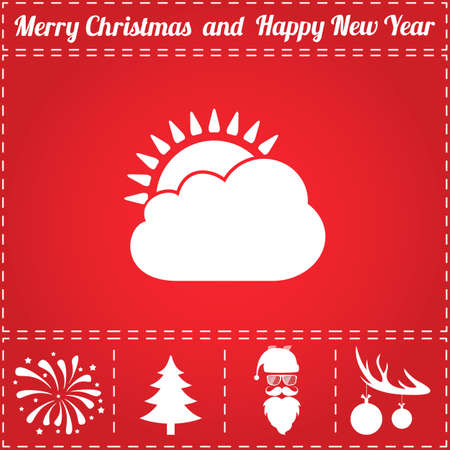 Cloudy Icon Vector. And bonus symbol for New Year - Santa Claus, Christmas Tree, Firework, Balls on deer antlersのイラスト素材
