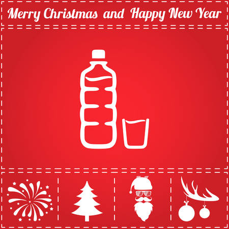 Bottle Icon Vector. And bonus symbol for New Year - Santa Claus, Christmas Tree, Firework, Balls on deer antlersのイラスト素材