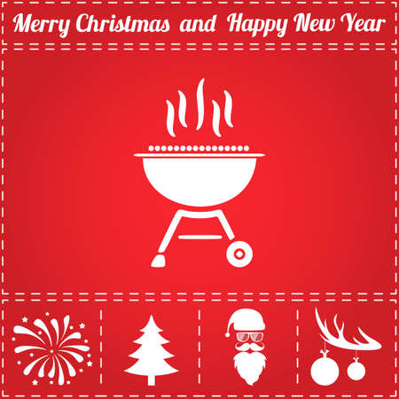 Bbq Icon Vector. And bonus symbol for New Year - Santa Claus, Christmas Tree, Firework, Balls on deer antlersのイラスト素材