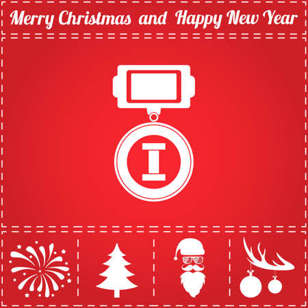 Medal Icon Vector. And bonus symbol for New Year - Santa Claus, Christmas Tree, Firework, Balls on deer antlersのイラスト素材
