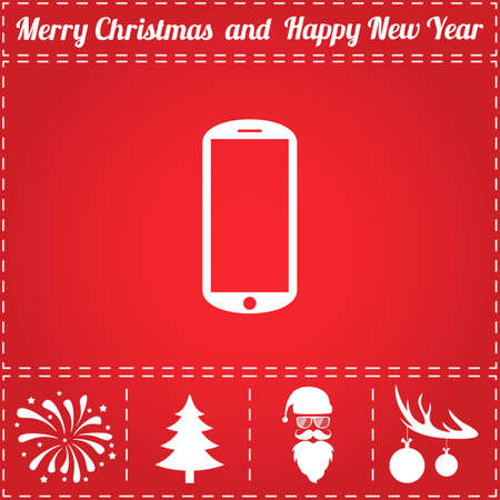 Phone Icon Vector. And bonus symbol for New Year - Santa Claus, Christmas Tree, Firework, Balls on deer antlersのイラスト素材