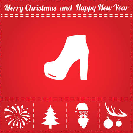 Boot Icon Vector. And bonus symbol for New Year - Santa Claus, Christmas Tree, Firework, Balls on deer antlersのイラスト素材