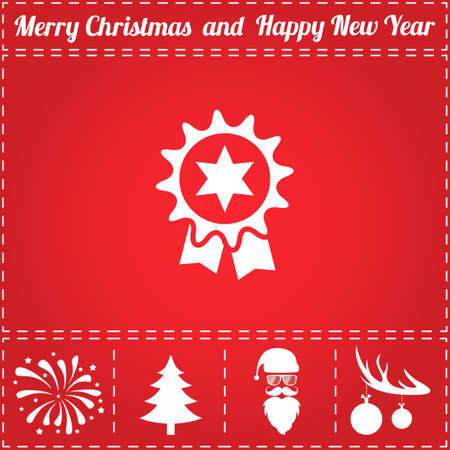 Award Icon Vector. And bonus symbol for New Year - Santa Claus, Christmas Tree, Firework, Balls on deer antlersのイラスト素材