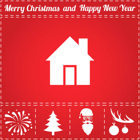 Home Icon Vector. And bonus symbol for New Year - Santa Claus, Christmas Tree, Firework, Balls on deer antlersのイラスト素材