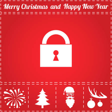 Lock Icon Vector. And bonus symbol for New Year - Santa Claus, Christmas Tree, Firework, Balls on deer antlersのイラスト素材