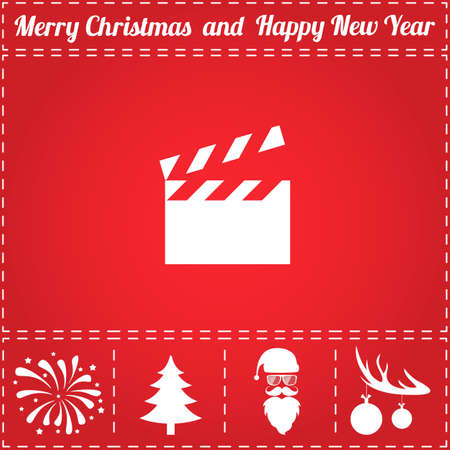 Clapper board Icon Vector. And bonus symbol for New Year - Santa Claus, Christmas Tree, Firework, Balls on deer antlersのイラスト素材