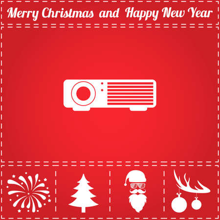 Projector Icon Vector. And bonus symbol for New Year - Santa Claus, Christmas Tree, Firework, Balls on deer antlersのイラスト素材