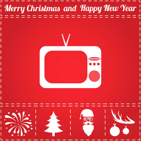 TV Icon Vector. And bonus symbol for New Year - Santa Claus, Christmas Tree, Firework, Balls on deer antlersのイラスト素材