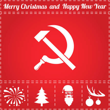 Hammer sickle Icon Vector. And bonus symbol for New Year - Santa Claus, Christmas Tree, Firework, Balls on deer antlersのイラスト素材
