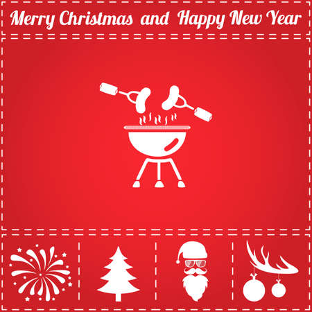 Grill Icon Vector. And bonus symbol for New Year - Santa Claus, Christmas Tree, Firework, Balls on deer antlersのイラスト素材