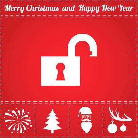 Lock Icon Vector. And bonus symbol for New Year - Santa Claus, Christmas Tree, Firework, Balls on deer antlersのイラスト素材