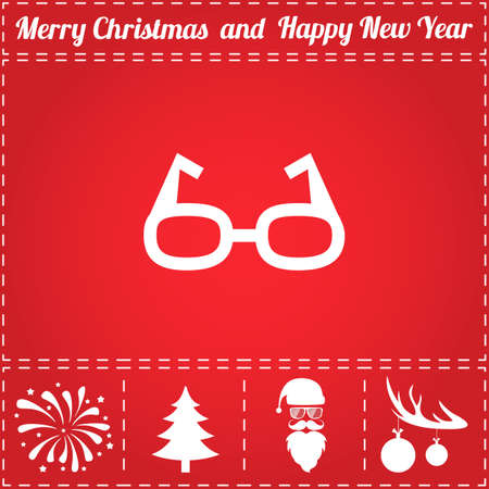 Glasses Icon Vector. And bonus symbol for New Year - Santa Claus, Christmas Tree, Firework, Balls on deer antlersのイラスト素材