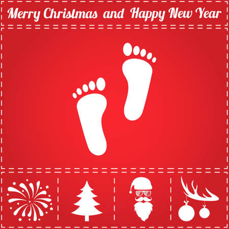 Footprints Icon Vector. And bonus symbol for New Year - Santa Claus, Christmas Tree, Firework, Balls on deer antlersのイラスト素材