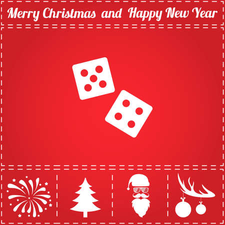 Dice Icon Vector. And bonus symbol for New Year - Santa Claus, Christmas Tree, Firework, Balls on deer antlersのイラスト素材