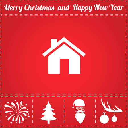 Home Icon Vector. And bonus symbol for New Year - Santa Claus, Christmas Tree, Firework, Balls on deer antlersのイラスト素材