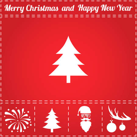 Fir-tree Icon Vector. And bonus symbol for New Year - Santa Claus, Christmas Tree, Firework, Balls on deer antlersのイラスト素材